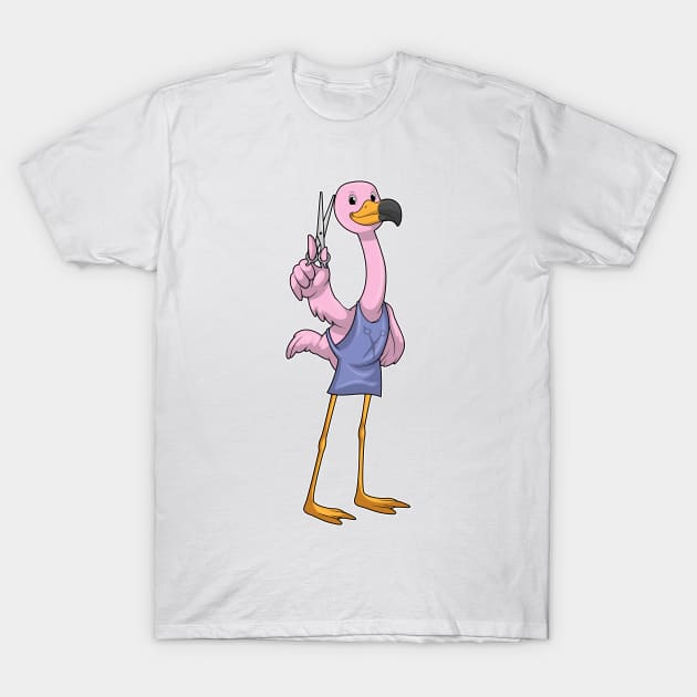 Flamingo as Hair stylist with Scissors T-Shirt by Markus Schnabel